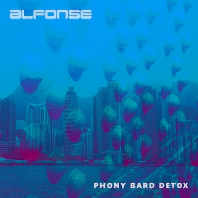 PhonyBardDetox-Alfonse-cover copy Phony Bard Detox album cover art shows a stylised blue, red and purple cityscape with strange shapes superimposed on top